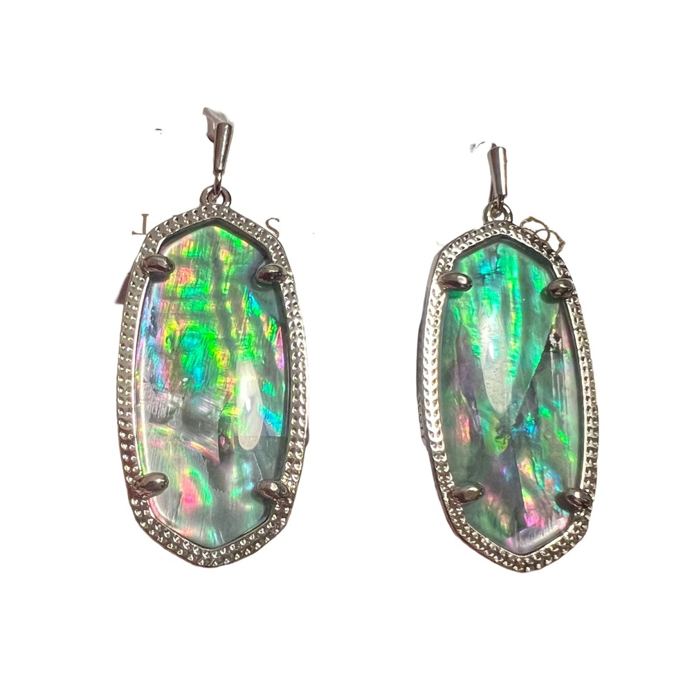 Kendra Scott NWT Elle Rhodium Plated Lilac Abalone Drop Earrings (J063) - Picture 5 of 7